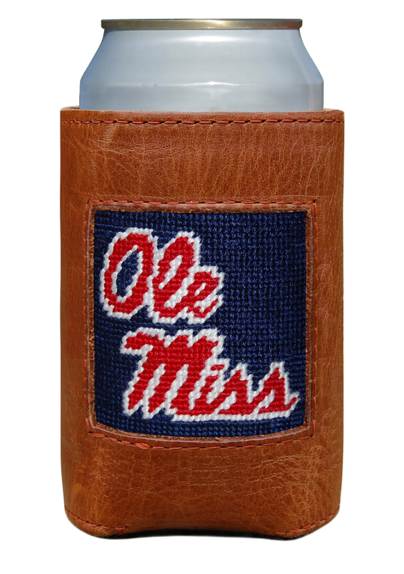 Ole Miss Leather Koozie- Needlepoint Koozie