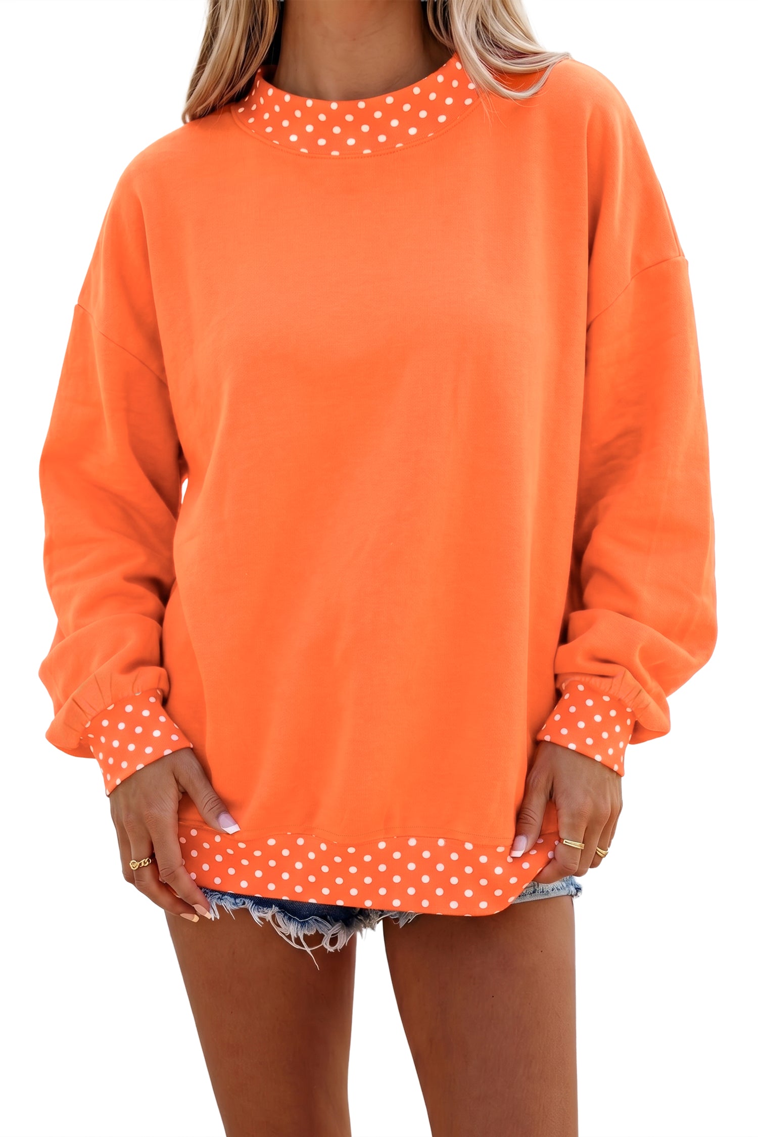 Dark Green Colorblock Polka Dot Contrast Trim Oversized Sweatshirt