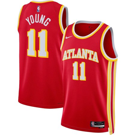 Red basketball jersey with 'Young' and number '11', featuring 'Atlanta' on a white background.