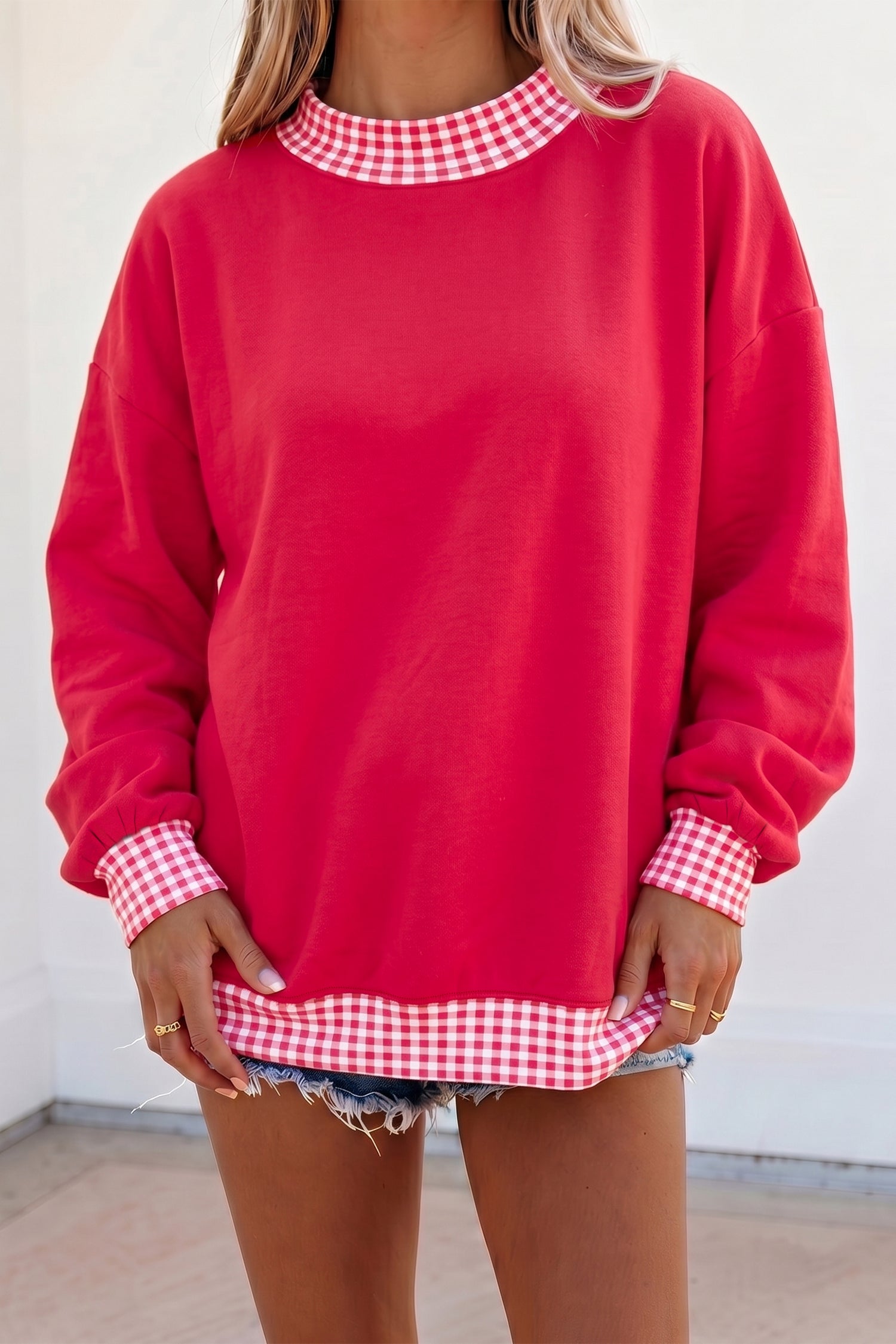 Dark Green Colorblock Polka Dot Contrast Trim Oversized Sweatshirt