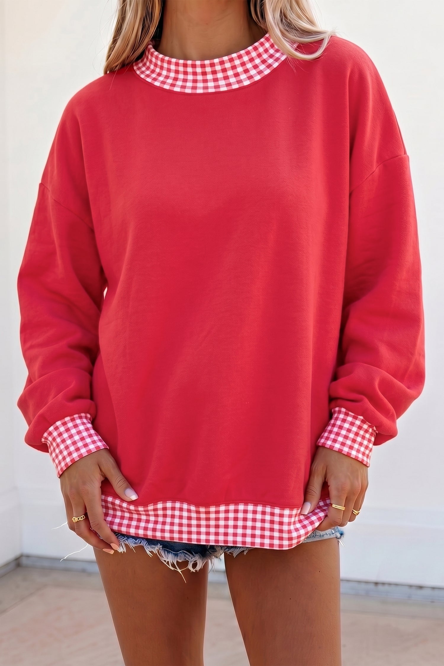 Dark Green Colorblock Polka Dot Contrast Trim Oversized Sweatshirt