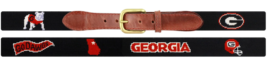 georgia bulldogs belt, go dawgs belt, uga needlepoint belt, sec belt, college football belt, georgia game day, bulldogs accessories, uga alumni gift, mens needlepoint belt, womens needlepoint belt, leather needlepoint belt, southern style belt, collegiate accessories, tailgate outfit, graduation gift, gift for dad, gift for boyfriend, christmas gift for him, rowdy rebs, uga fans
