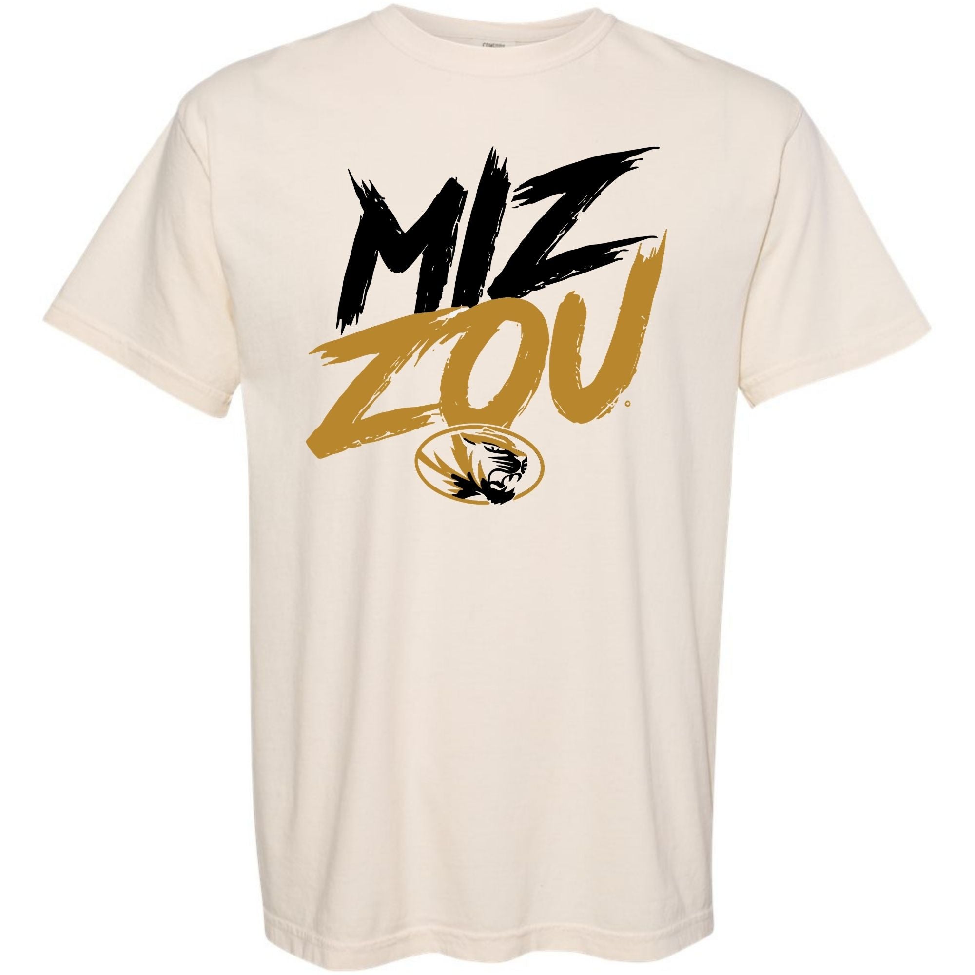 Mizzou Tigers “MIZ ZOU” Brushstroke Vintage Graphic Tee – University of Missouri Shirt