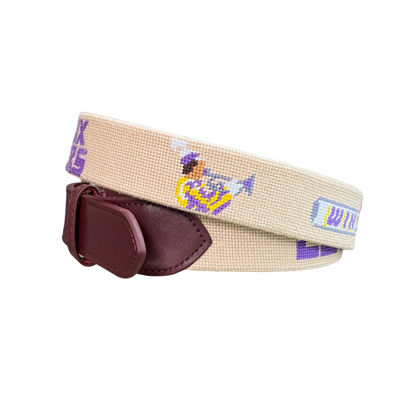 LSU Tigers “Geaux Tigers” Needlepoint Belt – Khaki Game Day Leather Belt